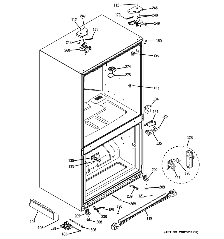 CASE PARTS Diagram and Parts List for PFCS1PJXBSS  General Electric Refrigerator