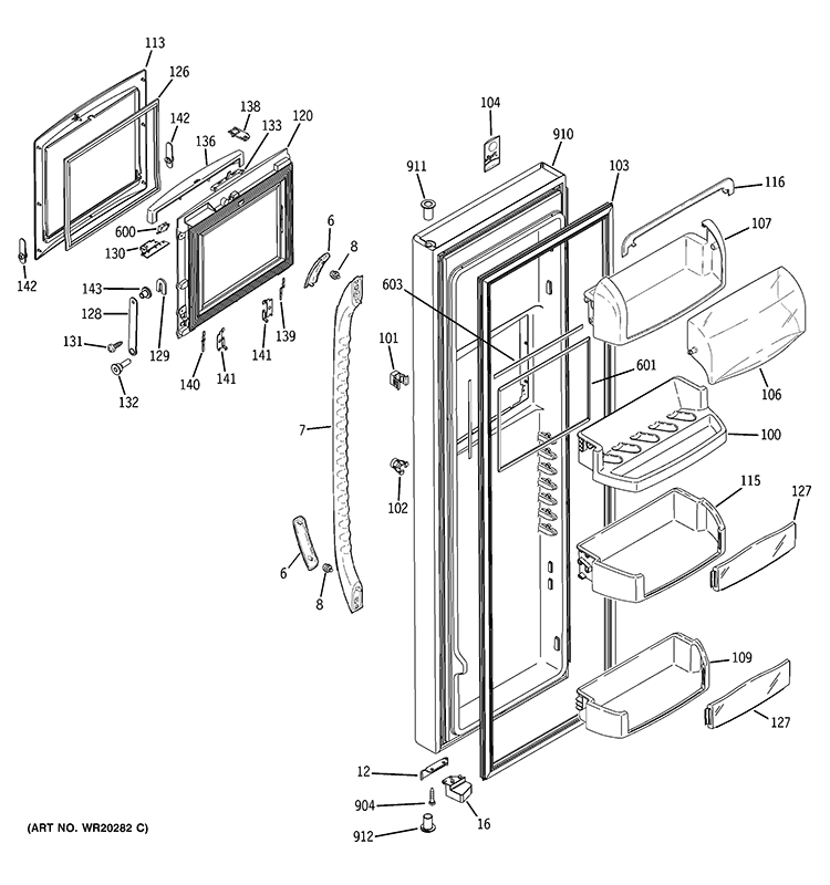 FRESH FOOD DOOR Diagram and Parts List for DSF26DHWAWW  General Electric Refrigerator