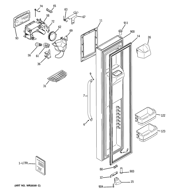 FREEZER DOOR Diagram and Parts List for DSL26DHWCSS  General Electric Refrigerator