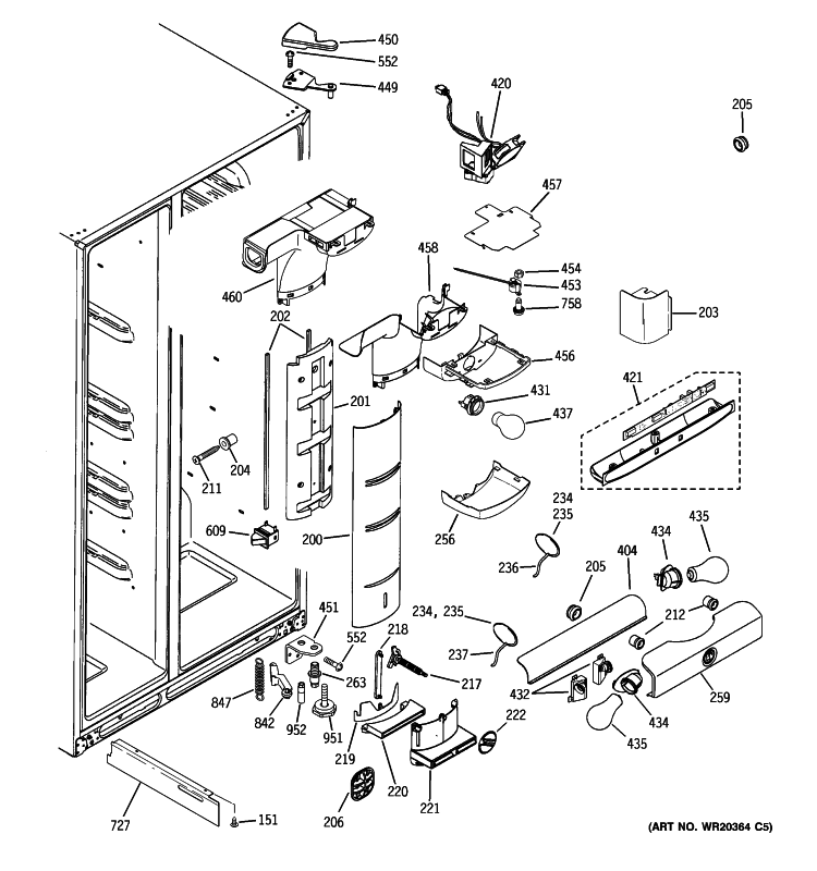 FRESH FOOD SECTION Diagram and Parts List for GSK25LHWGCCC  General Electric Refrigerator