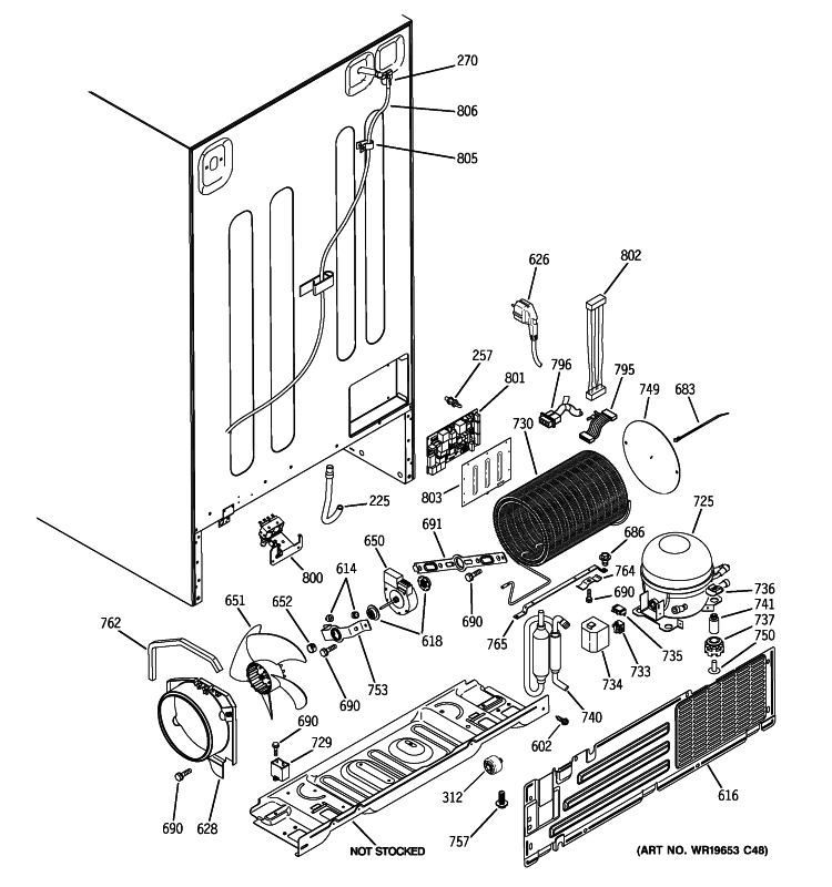 SEALED SYSTEM & MOTHER BOARD Diagram and Parts List for GSK25LHWGCCC  General Electric Refrigerator