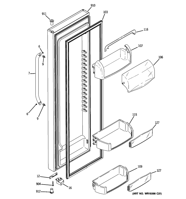 FRESH FOOD DOOR Diagram and Parts List for GSL25LGWASS  General Electric Refrigerator