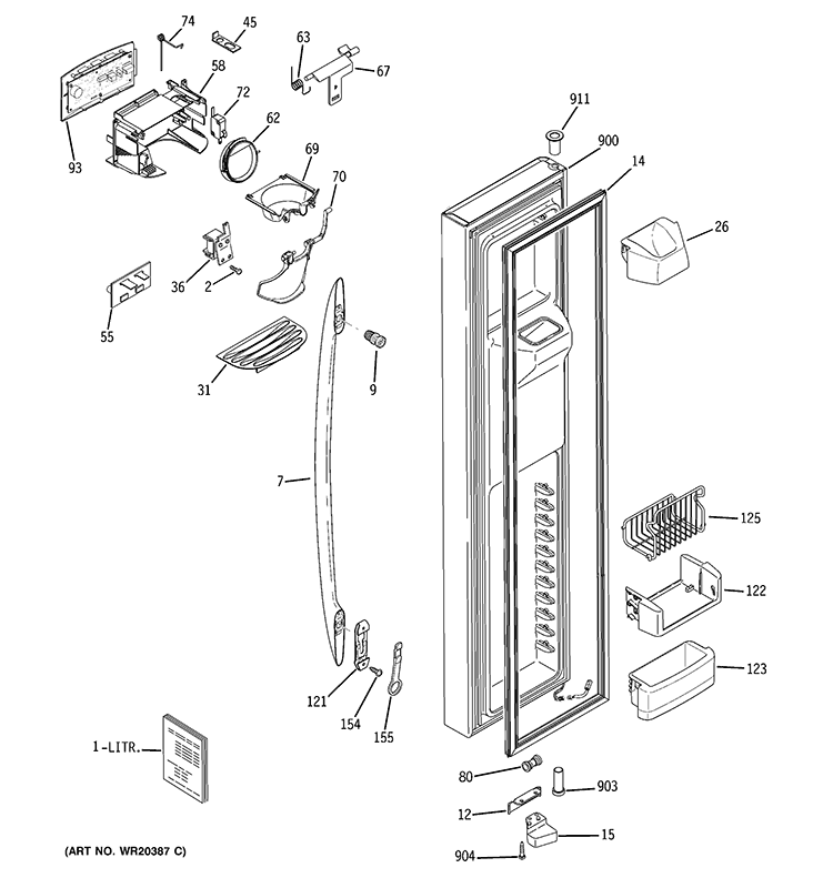 FREEZER DOOR Diagram and Parts List for PCF23MGWCBB  General Electric Refrigerator