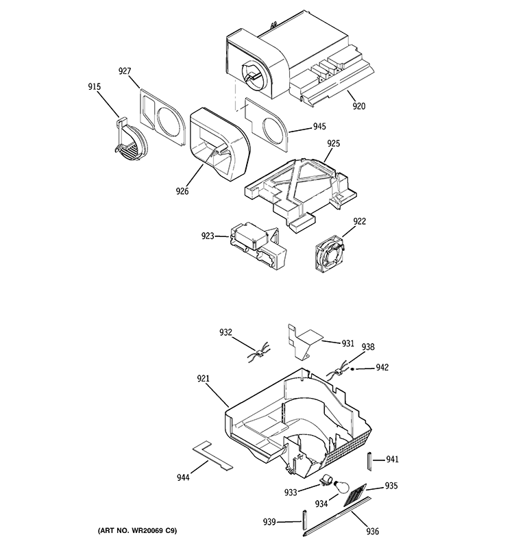 CUSTOM COOL Diagram and Parts List for PCF23MGWCBB  General Electric Refrigerator