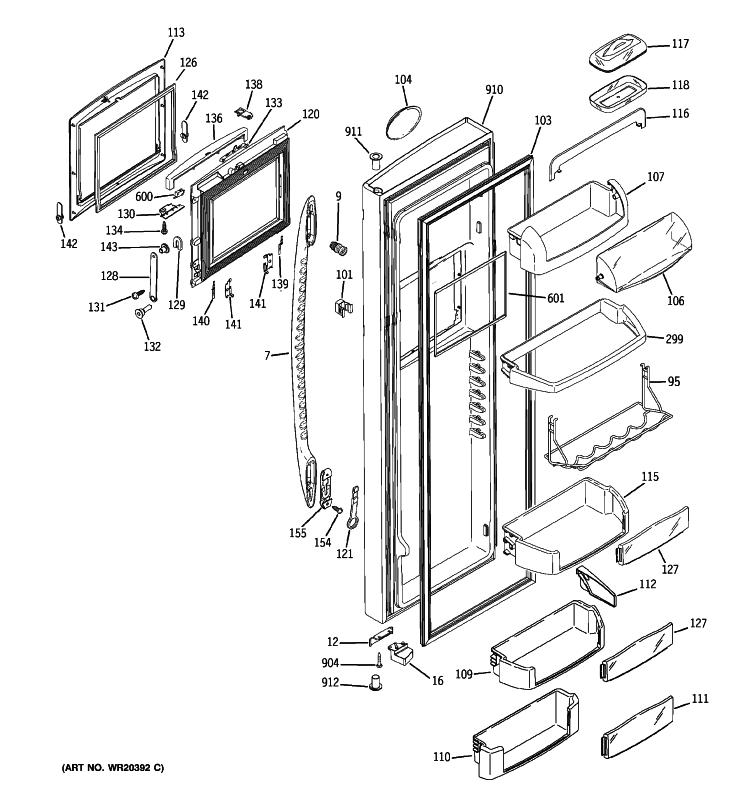 FRESH FOOD DOOR Diagram and Parts List for PCK23NHWGFCC  General Electric Refrigerator
