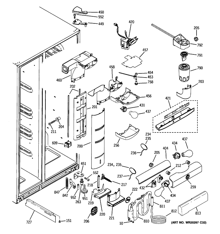 FRESH FOOD SECTION Diagram and Parts List for PSK29NHWGCCC  General Electric Refrigerator