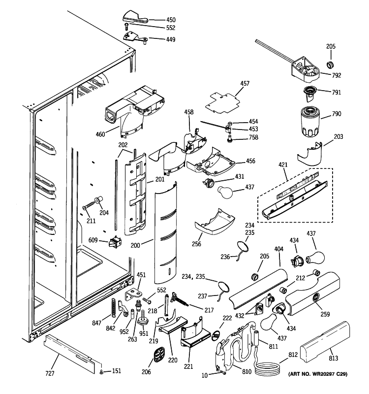 FRESH FOOD SECTION Diagram and Parts List for PSS26SHTHSS  General Electric Refrigerator