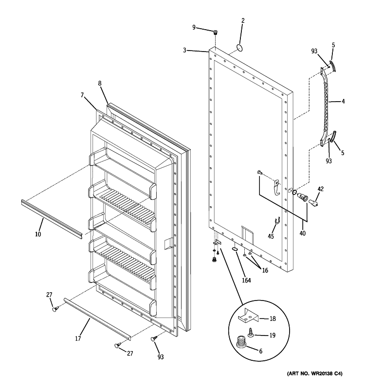 FREEZER DOOR Diagram and Parts List for FUF14SUBRWW  General Electric Freezer