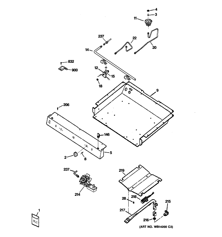 GAS & BURNER PARTS Diagram and Parts List for JGBS18DEN1CC  General Electric Range