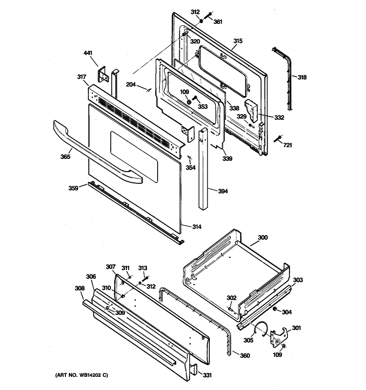 DOOR & DRAWER PARTS Diagram and Parts List for JGBS18DEN1CC  General Electric Range