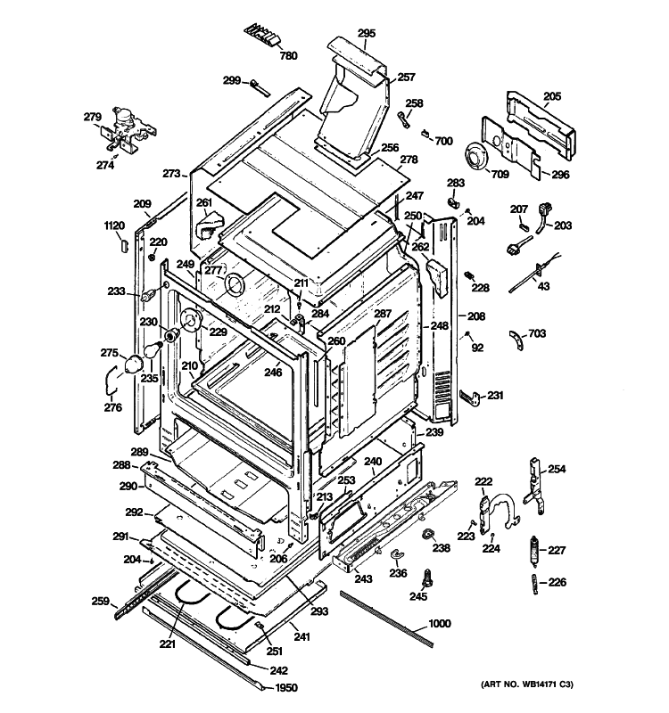 BODY PARTS Diagram and Parts List for JGB908WEK8WW  General Electric Range