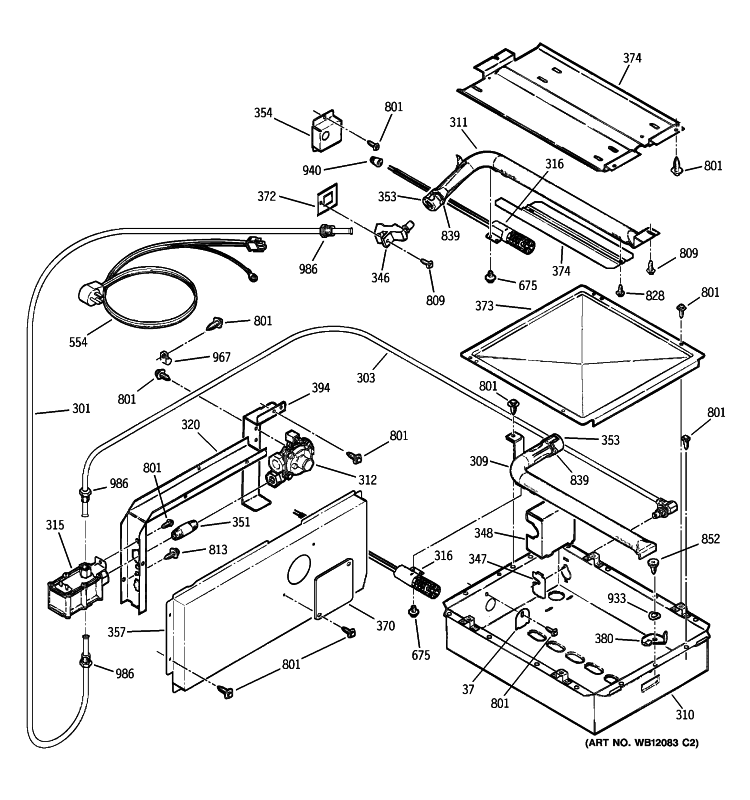 GAS & BURNER PARTS Diagram and Parts List for JGRP20SEN1SS  General Electric Range