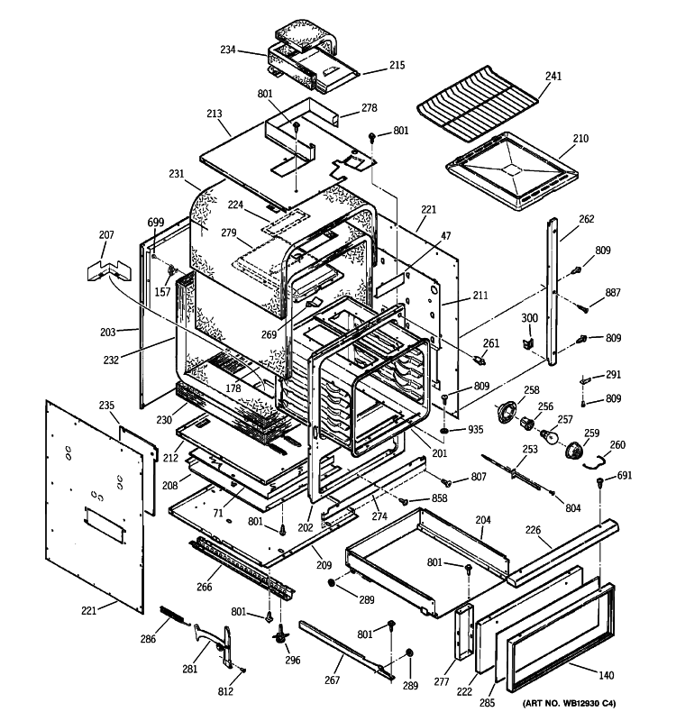BODY PARTS Diagram and Parts List for JGRP20SEN1SS  General Electric Range