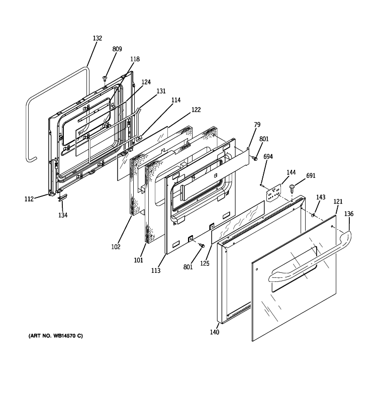 DOOR Diagram and Parts List for JGRP20SEN1SS  General Electric Range