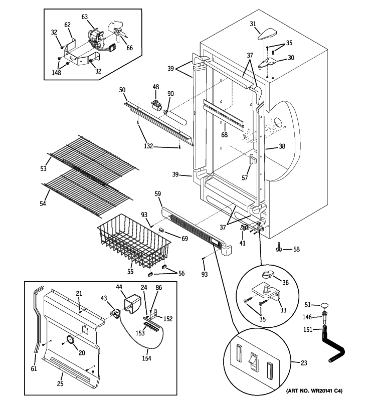 CABINET Diagram and Parts List for FUF14DTBRWH  General Electric Freezer