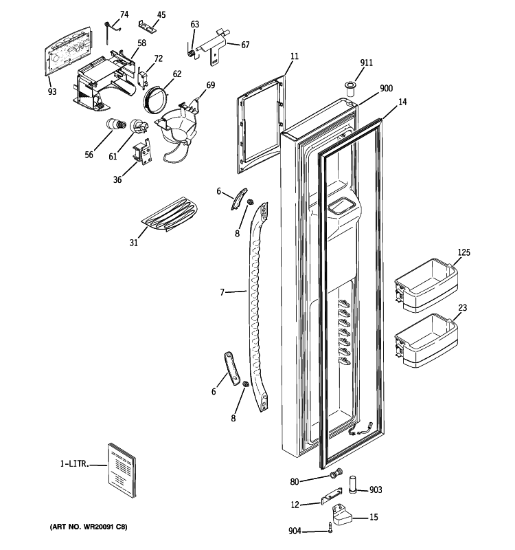 FREEZER DOOR Diagram and Parts List for GCE23LHWGFBB  General Electric Refrigerator
