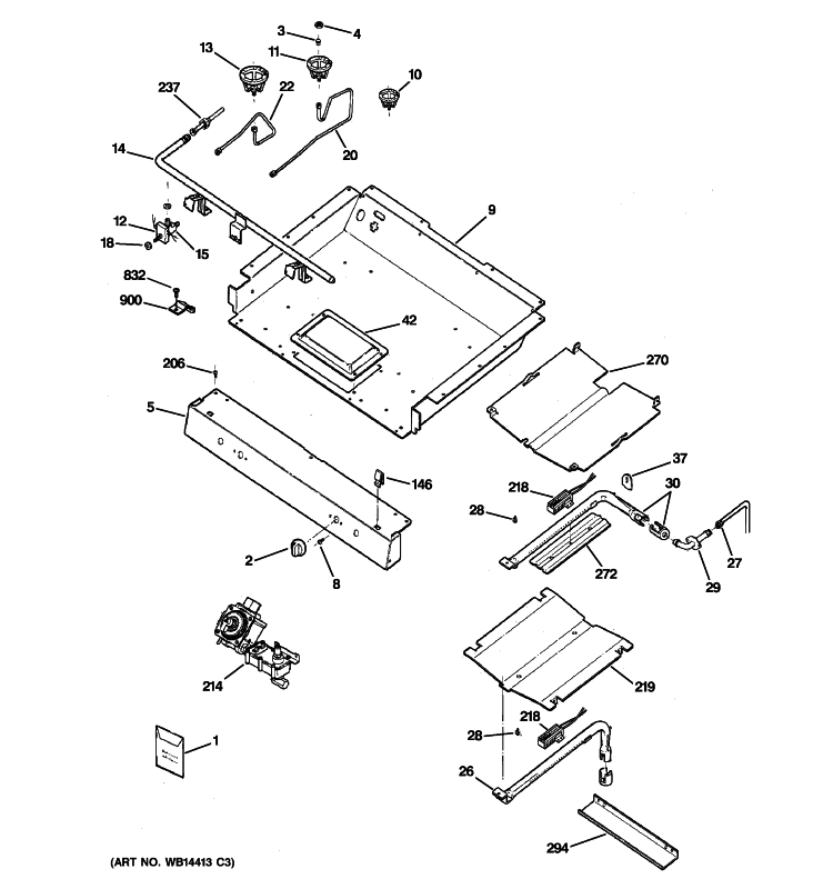 GAS & BURNER PARTS Diagram and Parts List for RGB740BEHDCT  Hotpoint Range