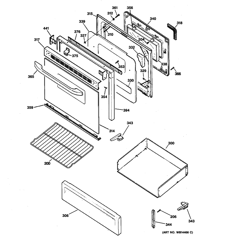 DOOR & DRAWER PARTS Diagram and Parts List for RGB745BEHDWH  Hotpoint Range