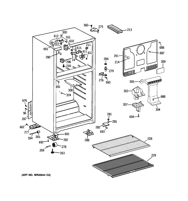 CABINET Diagram and Parts List for GTR18ZBSBRWW  General Electric Refrigerator