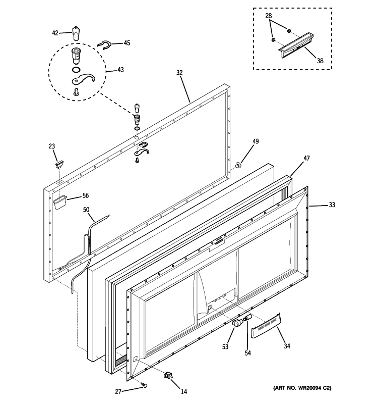 FREEZER DOOR Diagram and Parts List for FCM20SUBWW  General Electric Freezer