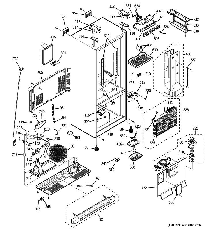 CABINET Diagram and Parts List for PFS22MIWBBB  General Electric Refrigerator