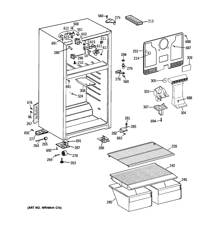 CABINET Diagram and Parts List for GTS18ABSBLWW  General Electric Refrigerator