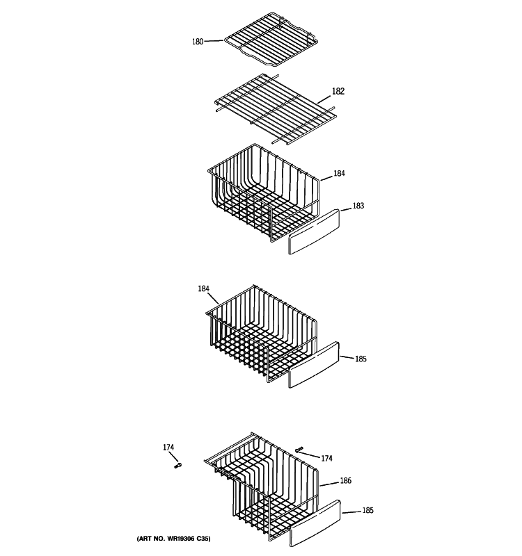FREEZER SHELVES Diagram and Parts List for DSHF5PGXCEBB  General Electric Refrigerator