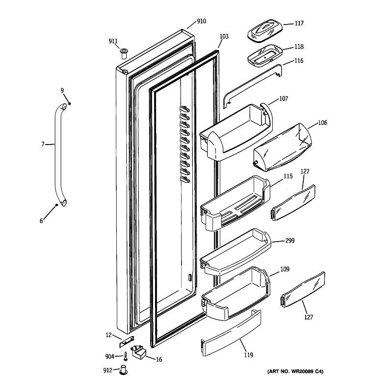 FRESH FOOD DOOR Diagram and Parts List for GCE21MGTIFSS  General Electric Refrigerator