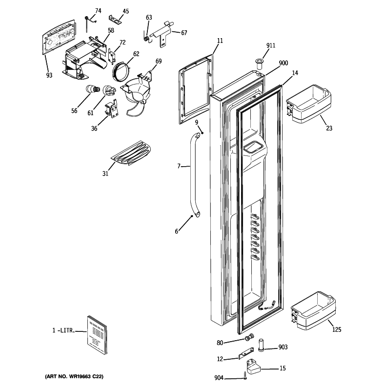 FREEZER DOOR Diagram and Parts List for GCE23LGTIFLS  General Electric Refrigerator