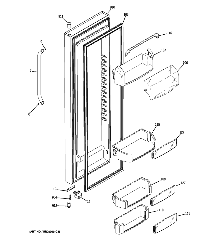 FRESH FOOD DOOR Diagram and Parts List for GCE23LGTIFLS  General Electric Refrigerator