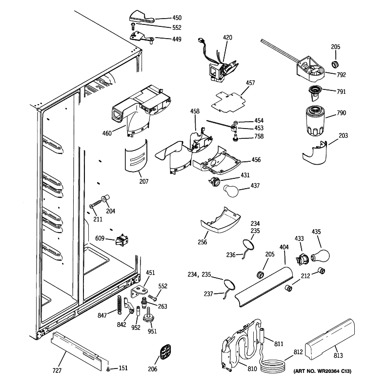 FRESH FOOD SECTION Diagram and Parts List for GCE23LGWHFWW  General Electric Refrigerator