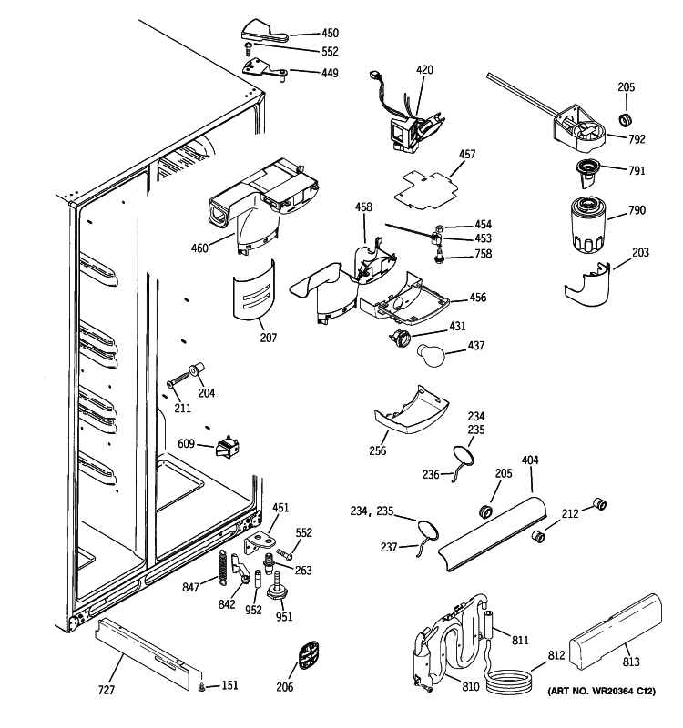 FRESH FOOD SECTION Diagram and Parts List for GCE23LGWHFBG  General Electric Refrigerator