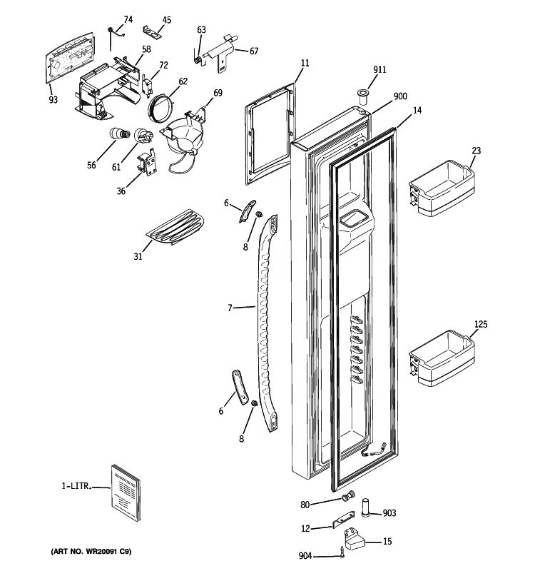 FREEZER DOOR Diagram and Parts List for GCE23LHWHFBB  General Electric Refrigerator