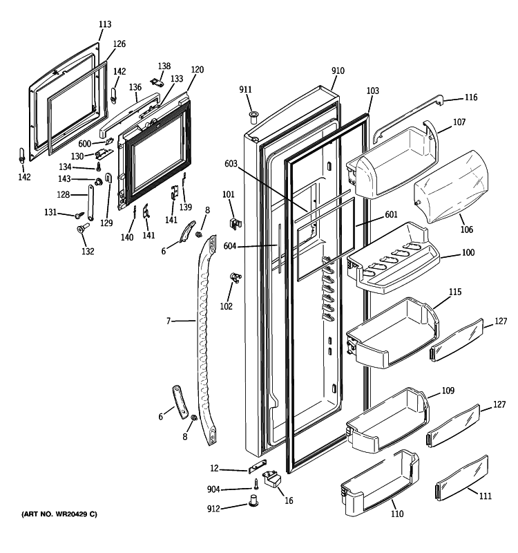 FRESH FOOD DOOR Diagram and Parts List for GCE23LHWHFBB  General Electric Refrigerator