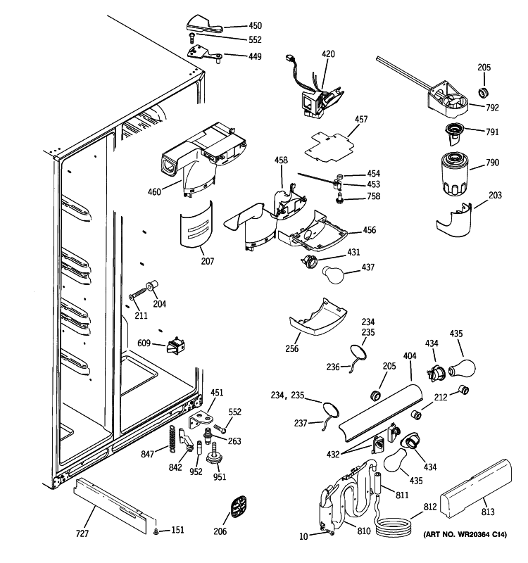 FRESH FOOD SECTION Diagram and Parts List for GCE23LHWHFSS  General Electric Refrigerator
