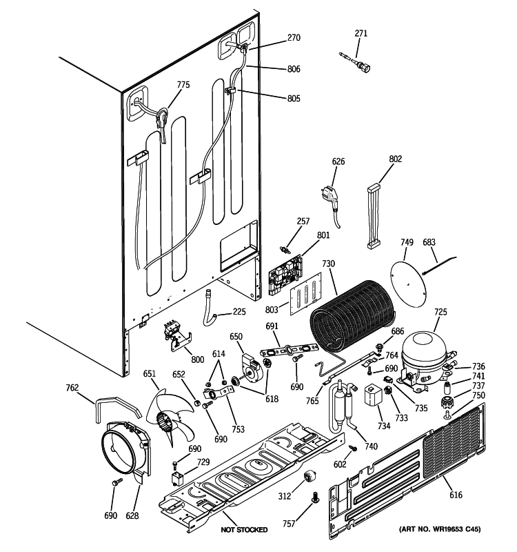 SEALED SYSTEM & MOTHER BOARD Diagram and Parts List for GCE23LHWHFSS  General Electric Refrigerator