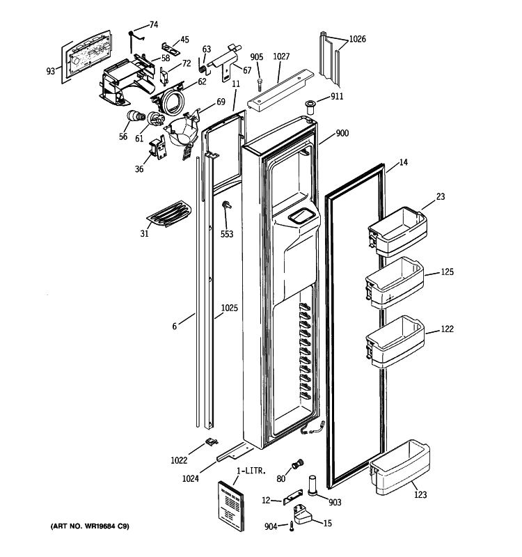 FREEZER DOOR Diagram and Parts List for GIE21MGWHFKB  General Electric Refrigerator