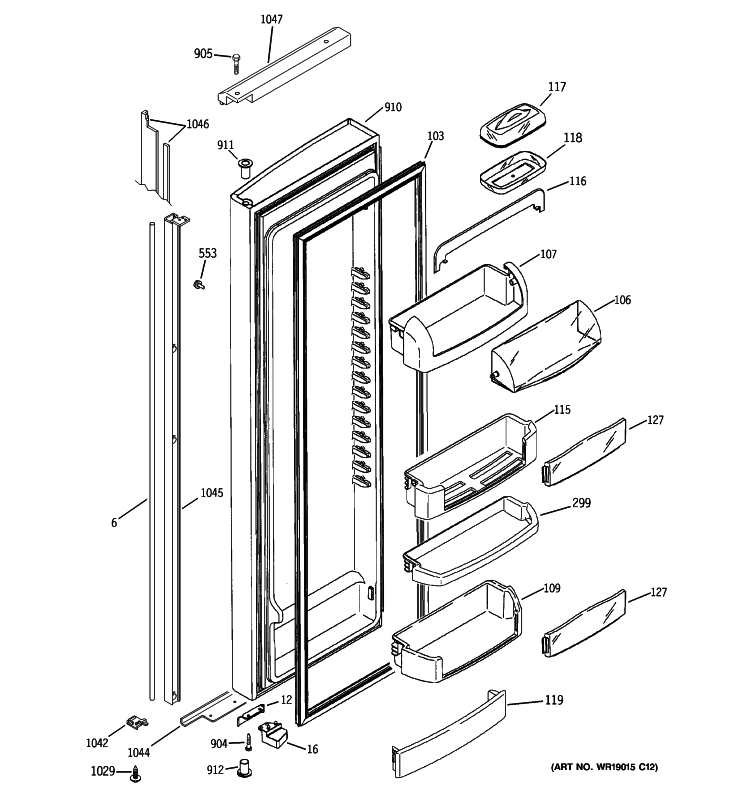 FRESH FOOD DOOR Diagram and Parts List for GIE21MGWHFKB  General Electric Refrigerator