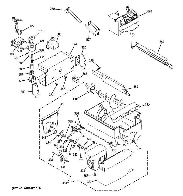 ICE MAKER & DISPENSER Diagram and Parts List for GIE21MGWHFKB  General Electric Refrigerator