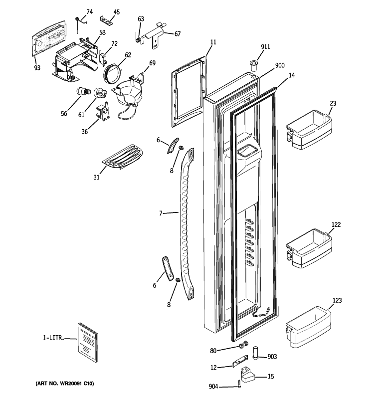 FREEZER DOOR Diagram and Parts List for GSC22QGTIBB  General Electric Refrigerator