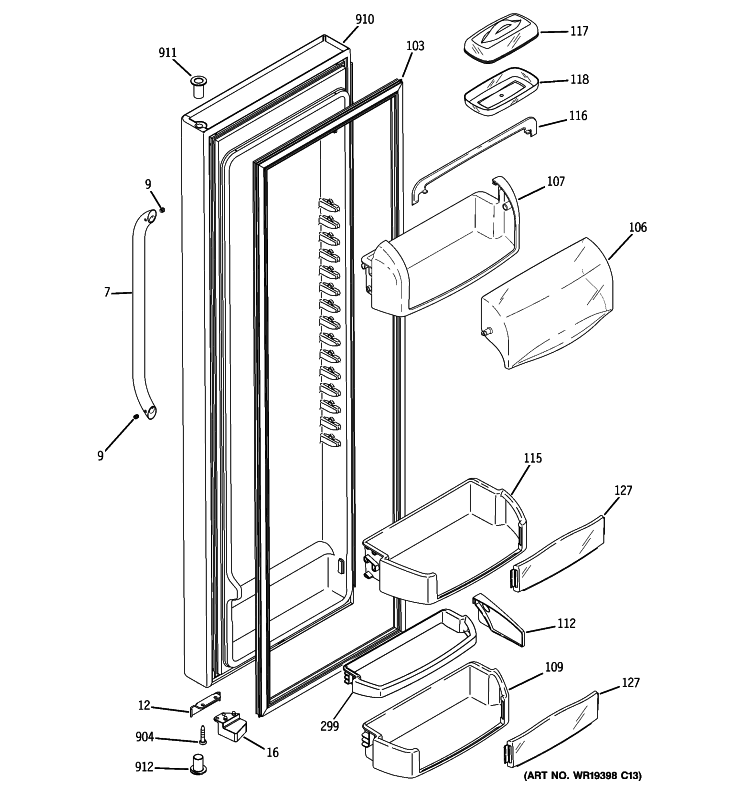 FRESH FOOD DOOR Diagram and Parts List for GSE25MGTICSS  General Electric Refrigerator