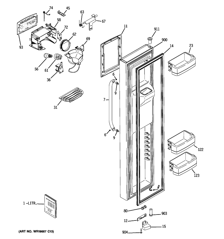 FREEZER DOOR Diagram and Parts List for GSHF5KGXCCBB  General Electric Refrigerator