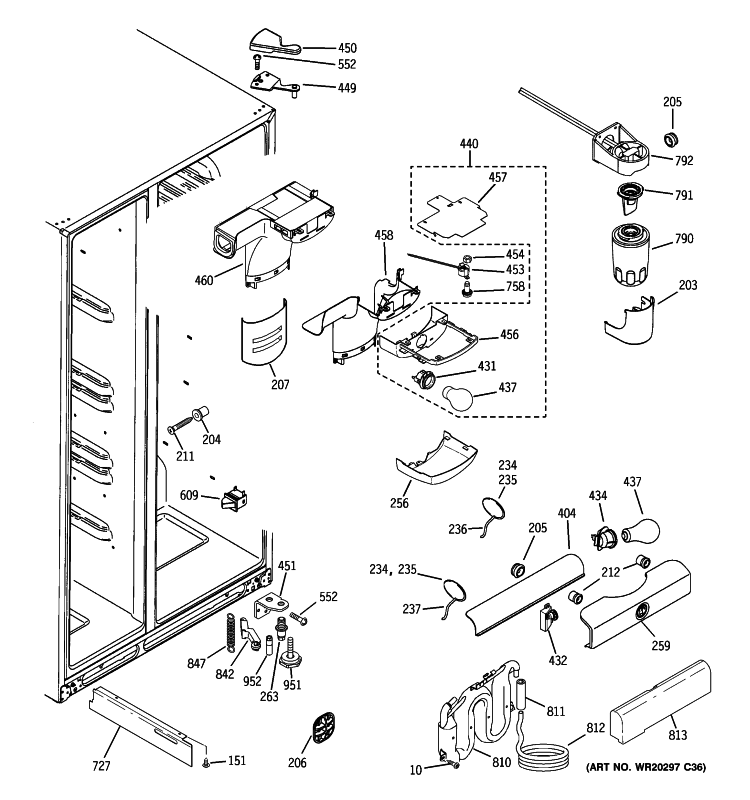 FRESH FOOD SECTION Diagram and Parts List for GSHF5KGXCCBB  General Electric Refrigerator