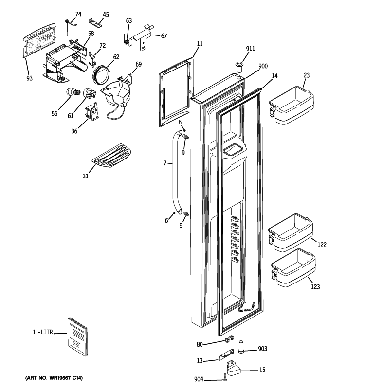 FREEZER DOOR Diagram and Parts List for GSHF5MGXCEBB  General Electric Refrigerator
