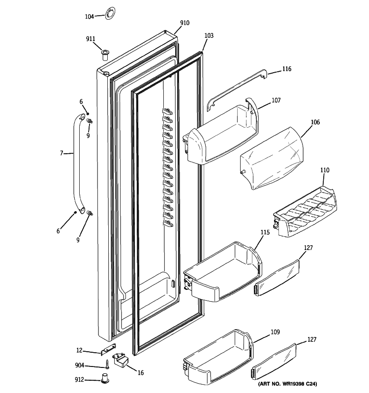 FRESH FOOD DOOR Diagram and Parts List for GSHF5MGXCEBB  General Electric Refrigerator