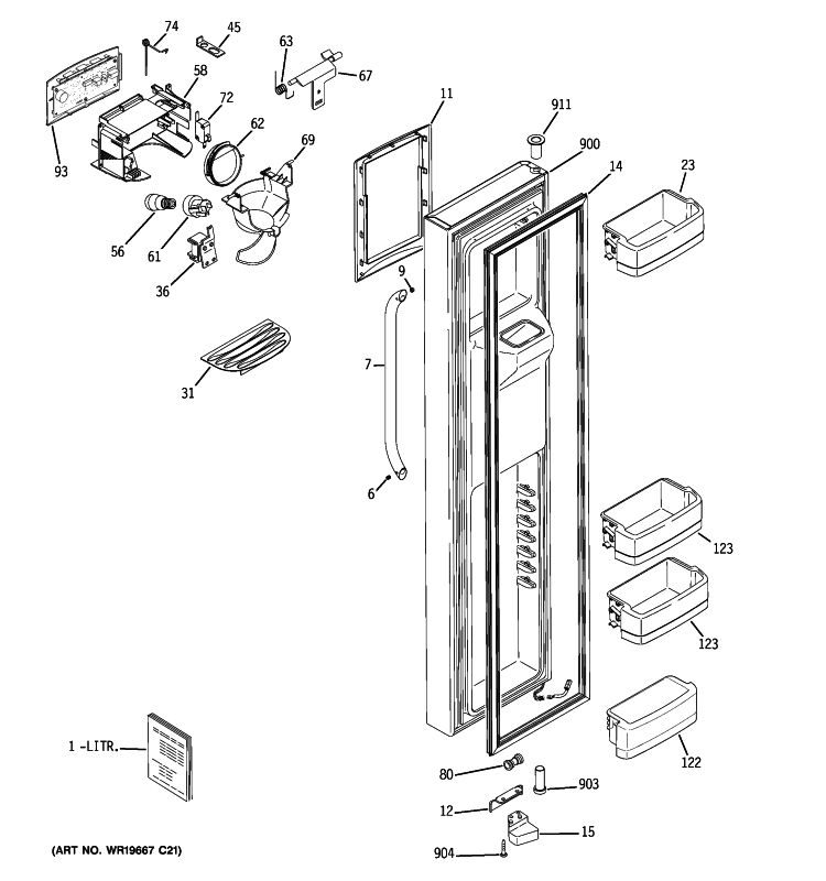 FREEZER DOOR Diagram and Parts List for GSHS5KGXCCSS  General Electric Refrigerator