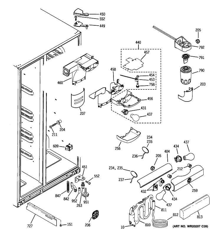 FRESH FOOD SECTION Diagram and Parts List for GSHS5KGXCCSS  General Electric Refrigerator