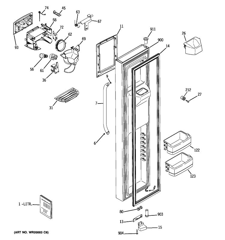 FREEZER DOOR Diagram and Parts List for GSHS5PGXCESS  General Electric Refrigerator