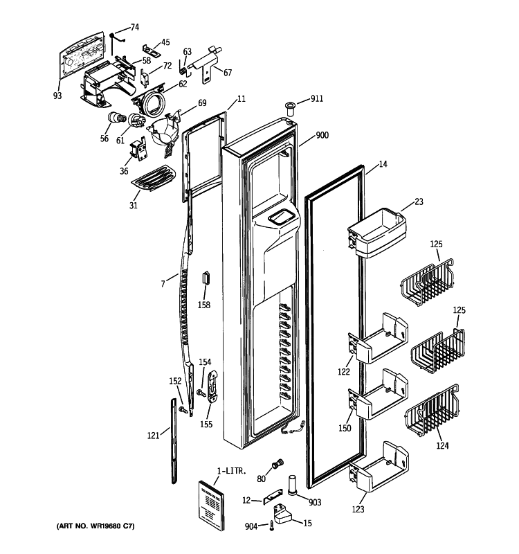 FREEZER DOOR Diagram and Parts List for PCE23NGTIFBB  General Electric Refrigerator