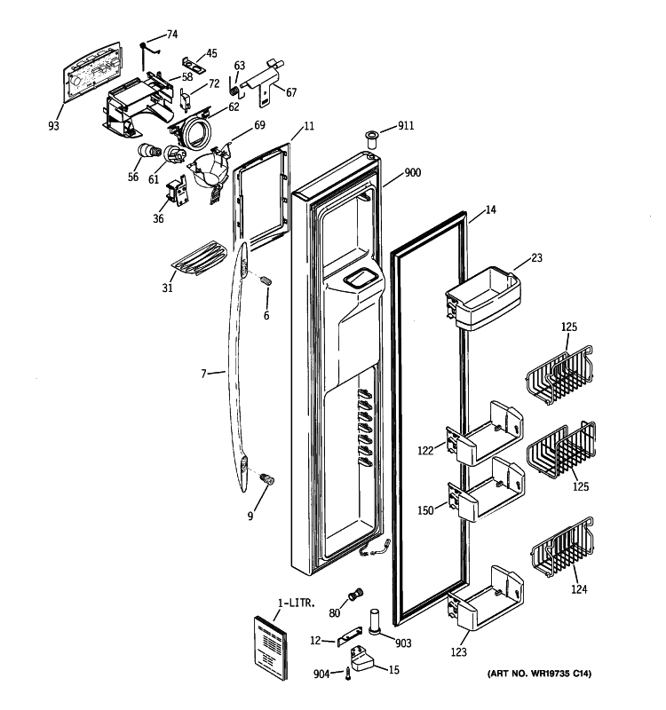 FREEZER DOOR Diagram and Parts List for PCE23NHTIFSS  General Electric Refrigerator